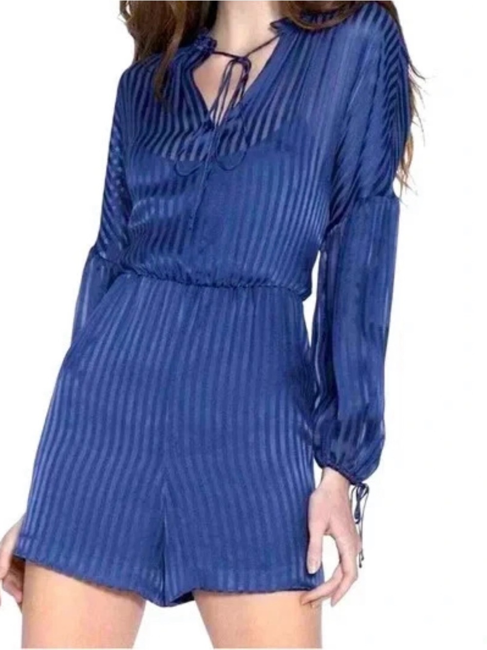 Alice + Olivia Callan Shadow-Striped Romper in Sapphire Blue Size 4